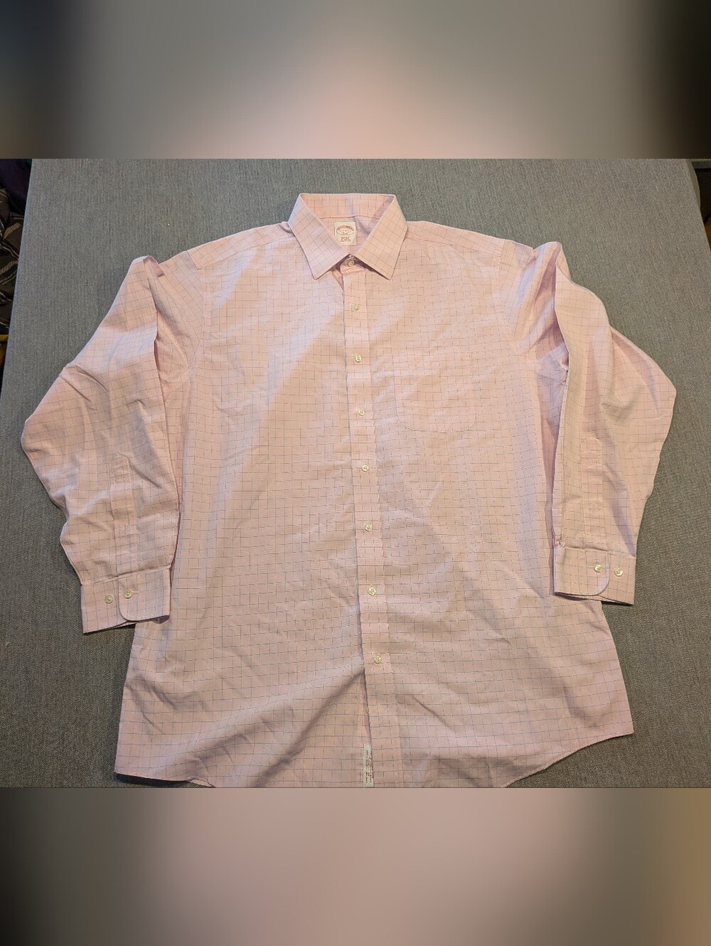 Brooks Brothers Regent Shirt 17 6/7 Light Pink Plaid Oxford Non Iron Button Up